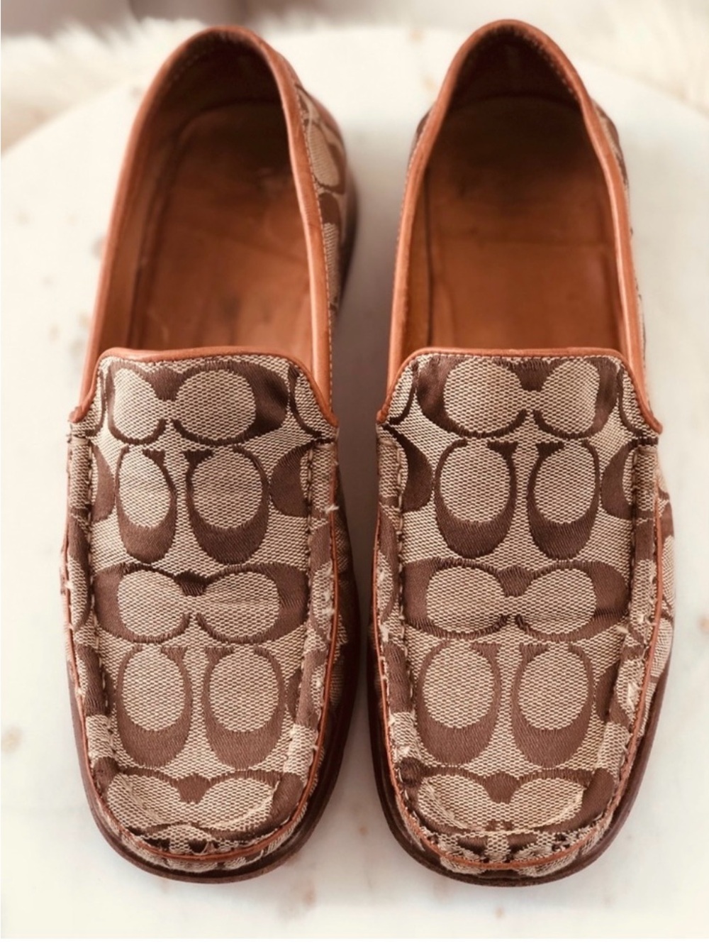 Coach Brown Signature Canvas Slip-On Loafers